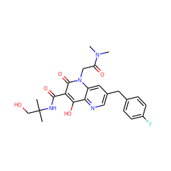 CN(C)C(=O)Cn1c(=O)c(C(=O)NC(C)(C)CO)c(O)c2ncc(Cc3ccc(F)cc3)cc21 ZINC000149984521