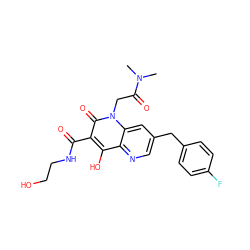 CN(C)C(=O)Cn1c(=O)c(C(=O)NCCO)c(O)c2ncc(Cc3ccc(F)cc3)cc21 ZINC000149087786