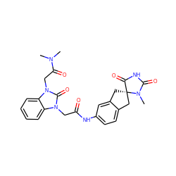 CN(C)C(=O)Cn1c(=O)n(CC(=O)Nc2ccc3c(c2)C[C@]2(C3)C(=O)NC(=O)N2C)c2ccccc21 ZINC000040380211