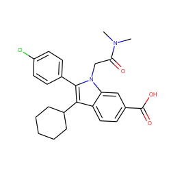 CN(C)C(=O)Cn1c(-c2ccc(Cl)cc2)c(C2CCCCC2)c2ccc(C(=O)O)cc21 ZINC000013609956