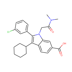 CN(C)C(=O)Cn1c(-c2cccc(Cl)c2)c(C2CCCCC2)c2ccc(C(=O)O)cc21 ZINC000013609952