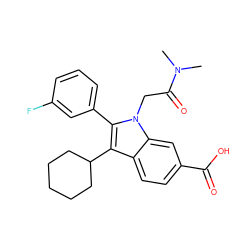 CN(C)C(=O)Cn1c(-c2cccc(F)c2)c(C2CCCCC2)c2ccc(C(=O)O)cc21 ZINC000013609960