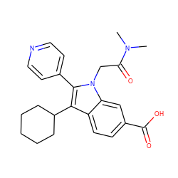 CN(C)C(=O)Cn1c(-c2ccncc2)c(C2CCCCC2)c2ccc(C(=O)O)cc21 ZINC000013646686