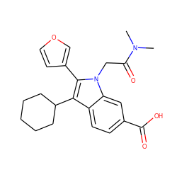 CN(C)C(=O)Cn1c(-c2ccoc2)c(C2CCCCC2)c2ccc(C(=O)O)cc21 ZINC000013646691