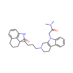 CN(C)C(=O)Cn1c2c(c3ccccc31)CCN(CCCC[C@]13CCCc4cccc(c41)NC3=O)C2 ZINC000013473737