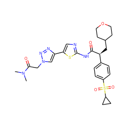 CN(C)C(=O)Cn1cc(-c2cnc(NC(=O)[C@@H](CC3CCOCC3)c3ccc(S(=O)(=O)C4CC4)cc3)s2)nn1 ZINC000169326304