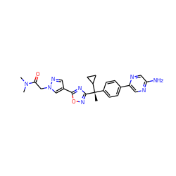 CN(C)C(=O)Cn1cc(-c2nc([C@@](C)(c3ccc(-c4cnc(N)cn4)cc3)C3CC3)no2)cn1 ZINC000204647856