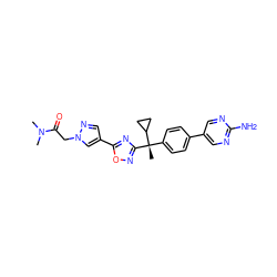 CN(C)C(=O)Cn1cc(-c2nc([C@@](C)(c3ccc(-c4cnc(N)nc4)cc3)C3CC3)no2)cn1 ZINC000114356046