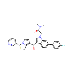 CN(C)C(=O)Cn1cc(C(=O)c2ccn3c2CS[C@@H]3c2cccnc2)c2ccc(-c3ccc(F)cc3)cc21 ZINC000001483042