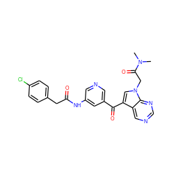 CN(C)C(=O)Cn1cc(C(=O)c2cncc(NC(=O)Cc3ccc(Cl)cc3)c2)c2cncnc21 ZINC000169707858