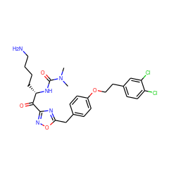 CN(C)C(=O)N[C@@H](CCCCN)C(=O)c1noc(Cc2ccc(OCCc3ccc(Cl)c(Cl)c3)cc2)n1 ZINC000042923426