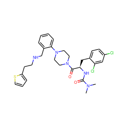 CN(C)C(=O)N[C@H](Cc1ccc(Cl)cc1Cl)C(=O)N1CCN(c2ccccc2CNCCc2cccs2)CC1 ZINC000028520849