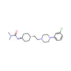 CN(C)C(=O)N[C@H]1CC[C@H](CCN2CCN(c3cccc(Cl)c3)CC2)CC1 ZINC000261189890