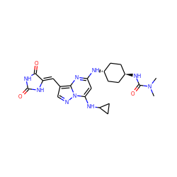 CN(C)C(=O)N[C@H]1CC[C@H](Nc2cc(NC3CC3)n3ncc(/C=C4\NC(=O)NC4=O)c3n2)CC1 ZINC001772641323