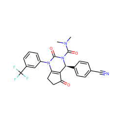 CN(C)C(=O)N1C(=O)N(c2cccc(C(F)(F)F)c2)C2=C(C(=O)CC2)[C@@H]1c1ccc(C#N)cc1 ZINC000224564554