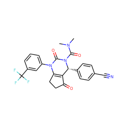 CN(C)C(=O)N1C(=O)N(c2cccc(C(F)(F)F)c2)C2=C(C(=O)CC2)[C@H]1c1ccc(C#N)cc1 ZINC000224564511