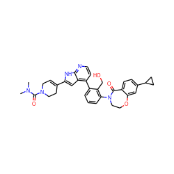 CN(C)C(=O)N1CC=C(c2cc3c(-c4cccc(N5CCOc6cc(C7CC7)ccc6C5=O)c4CO)ccnc3[nH]2)CC1 ZINC000224764469