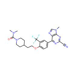 CN(C)C(=O)N1CCC(CCOc2ccc(-c3nc(C#N)nc4c3ncn4C)cc2C(F)(F)F)CC1 ZINC001772614955