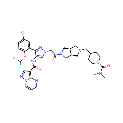 CN(C)C(=O)N1CCC(CN2C[C@H]3CN(C(=O)Cn4cc(NC(=O)c5cnn6cccnc56)c(-c5cc(Cl)ccc5OC(F)F)n4)C[C@H]3C2)CC1 ZINC001772616800