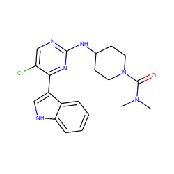 CN(C)C(=O)N1CCC(Nc2ncc(Cl)c(-c3c[nH]c4ccccc34)n2)CC1 ZINC000028896574