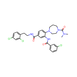 CN(C)C(=O)N1CCCN(c2ccc(C(=O)NCCc3ccc(Cl)cc3Cl)cc2NC(=O)c2cccc(Cl)c2)CC1 ZINC000028567884