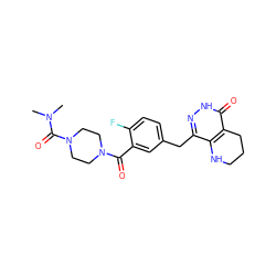 CN(C)C(=O)N1CCN(C(=O)c2cc(Cc3n[nH]c(=O)c4c3NCCC4)ccc2F)CC1 ZINC000084689726