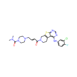 CN(C)C(=O)N1CCN(C/C=C/C(=O)N2CCc3c(sc4ncnc(Nc5ccc(F)c(Cl)c5)c34)C2)CC1 ZINC000096172258