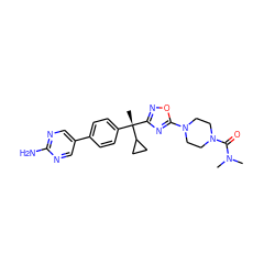 CN(C)C(=O)N1CCN(c2nc([C@@](C)(c3ccc(-c4cnc(N)nc4)cc3)C3CC3)no2)CC1 ZINC001772576833