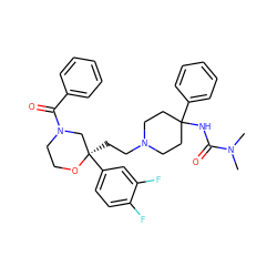 CN(C)C(=O)NC1(c2ccccc2)CCN(CC[C@@]2(c3ccc(F)c(F)c3)CN(C(=O)c3ccccc3)CCO2)CC1 ZINC000003918583