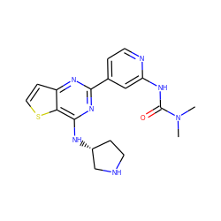 CN(C)C(=O)Nc1cc(-c2nc(N[C@@H]3CCNC3)c3sccc3n2)ccn1 ZINC000223678640