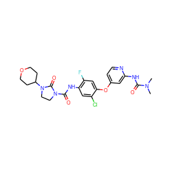 CN(C)C(=O)Nc1cc(Oc2cc(F)c(NC(=O)N3CCN(C4CCOCC4)C3=O)cc2Cl)ccn1 ZINC000218343875