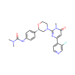 CN(C)C(=O)Nc1ccc([C@H]2CN(c3nc(-c4ccncc4F)cc(=O)n3C)CCO2)cc1 ZINC000035862201