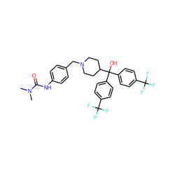 CN(C)C(=O)Nc1ccc(CN2CCC(C(O)(c3ccc(C(F)(F)F)cc3)c3ccc(C(F)(F)F)cc3)CC2)cc1 ZINC000008448286