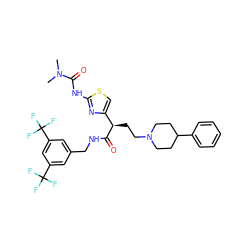 CN(C)C(=O)Nc1nc([C@@H](CCN2CCC(c3ccccc3)CC2)C(=O)NCc2cc(C(F)(F)F)cc(C(F)(F)F)c2)cs1 ZINC000028702813