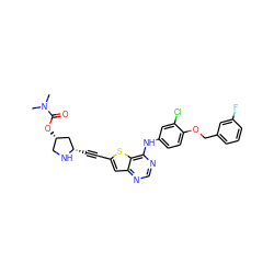 CN(C)C(=O)O[C@H]1CN[C@@H](C#Cc2cc3ncnc(Nc4ccc(OCc5cccc(F)c5)c(Cl)c4)c3s2)C1 ZINC000044404622