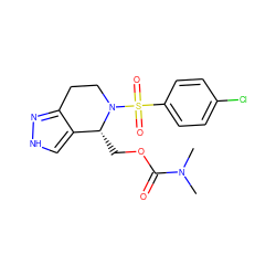 CN(C)C(=O)OC[C@@H]1c2c[nH]nc2CCN1S(=O)(=O)c1ccc(Cl)cc1 ZINC000049112387