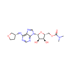 CN(C)C(=O)OC[C@H]1O[C@@H](n2cnc3c(N[C@@H]4CCOC4)ncnc32)[C@H](O)[C@@H]1O ZINC000013589099