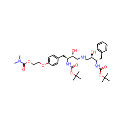 CN(C)C(=O)OCCOc1ccc(C[C@H](NC(=O)OC(C)(C)C)[C@H](O)CNC[C@@H](O)[C@H](Cc2ccccc2)NC(=O)OC(C)(C)C)cc1 ZINC000026154903