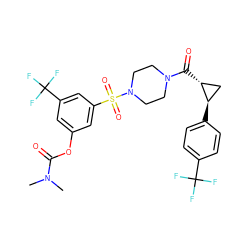 CN(C)C(=O)Oc1cc(C(F)(F)F)cc(S(=O)(=O)N2CCN(C(=O)[C@@H]3C[C@H]3c3ccc(C(F)(F)F)cc3)CC2)c1 ZINC000049872291