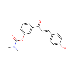 CN(C)C(=O)Oc1cccc(C(=O)/C=C/c2ccc(O)cc2)c1 ZINC001772655483