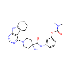 CN(C)C(=O)Oc1cccc(NC(=O)C2(N)CCN(c3ncnc4[nH]c5c(c34)CCCC5)CC2)c1 ZINC000653856217