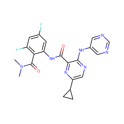 CN(C)C(=O)c1c(F)cc(F)cc1NC(=O)c1nc(C2CC2)cnc1Nc1cncnc1 ZINC000169701910