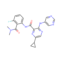 CN(C)C(=O)c1c(F)cccc1NC(=O)c1nc(C2CC2)cnc1Nc1cncnc1 ZINC000169701918