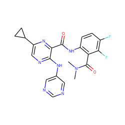 CN(C)C(=O)c1c(NC(=O)c2nc(C3CC3)cnc2Nc2cncnc2)ccc(F)c1F ZINC000169701925