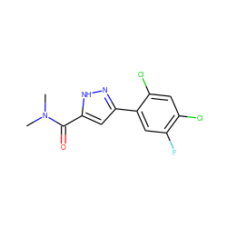 CN(C)C(=O)c1cc(-c2cc(F)c(Cl)cc2Cl)n[nH]1 ZINC000040977621