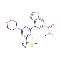 CN(C)C(=O)c1cc(-c2nc(N3CCOCC3)cc(C3(S(C)(=O)=O)CC3)n2)c2cc[nH]c2c1 ZINC000095585514