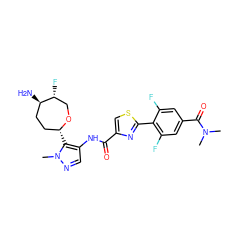 CN(C)C(=O)c1cc(F)c(-c2nc(C(=O)Nc3cnn(C)c3[C@@H]3CC[C@@H](N)[C@H](F)CO3)cs2)c(F)c1 ZINC000221431405