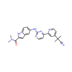 CN(C)C(=O)c1cc2cc(Nc3nccc(-c4cc(C(C)(C)C#N)ccn4)n3)ccc2[nH]1 ZINC000208682242