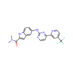 CN(C)C(=O)c1cc2cc(Nc3nccc(-c4cc(C(F)(F)F)ccn4)n3)ccc2[nH]1 ZINC000144291310