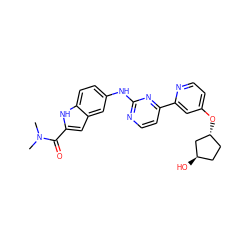 CN(C)C(=O)c1cc2cc(Nc3nccc(-c4cc(O[C@@H]5CC[C@@H](O)C5)ccn4)n3)ccc2[nH]1 ZINC000144286512